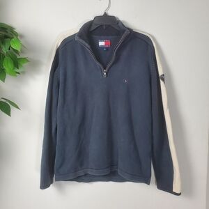 Tommy Hilfiger Mens Sweater Vintage Dark Navy Quarter Zip Size M